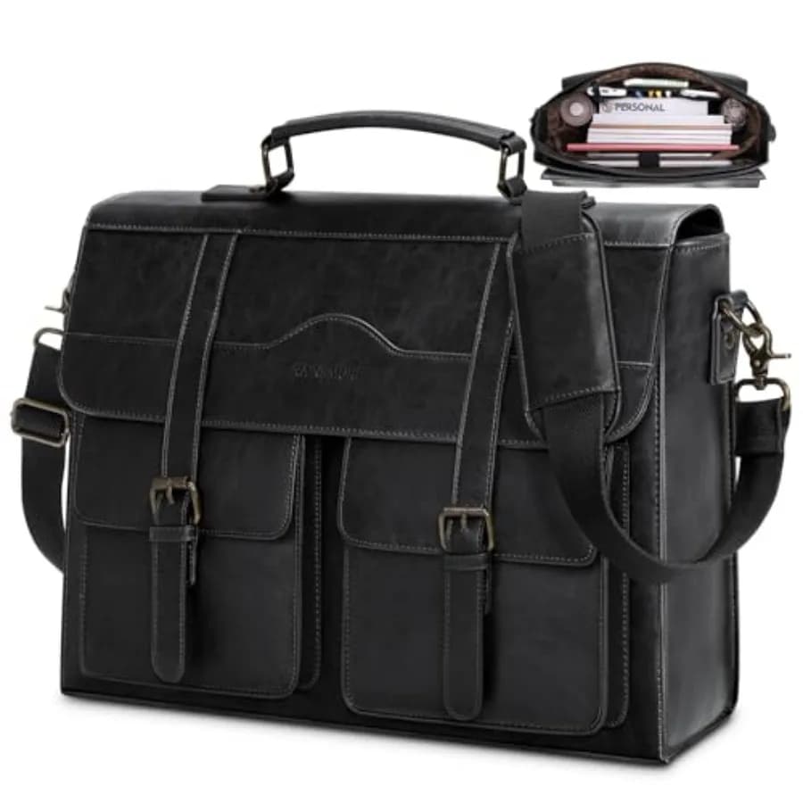 Borsa a Tracolla da Uomo 17 Pollici in Pelle Vintage per Laptop con Chiusura Magnetica, Grande Borsa per Computer