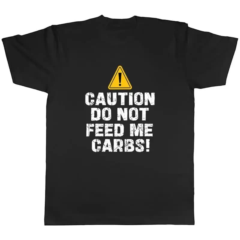Attenzione T-shirt da uomo con cibo divertente Non mangia carboidrati Tee Gift