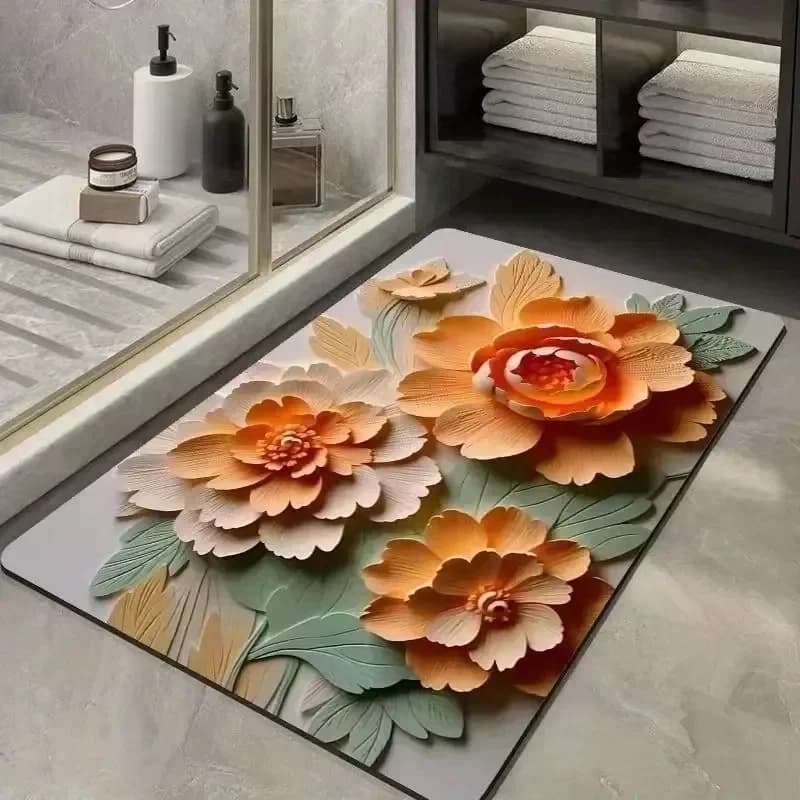 Tappetino da bagno stampato con fiori 3D Tappeto da bagno antiscivolo Zerbino da cucina super assorbente Decorazione della lavanderia per la casa Tappeto da ingresso del portico