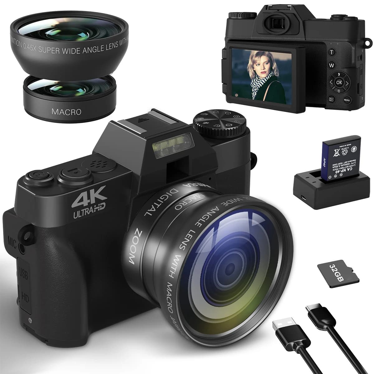Digital Camera 56 MP Video Camera Web WIFI 4K Video Recorder Vlog vintage YouTube Camera with digital zoom 16X 3"