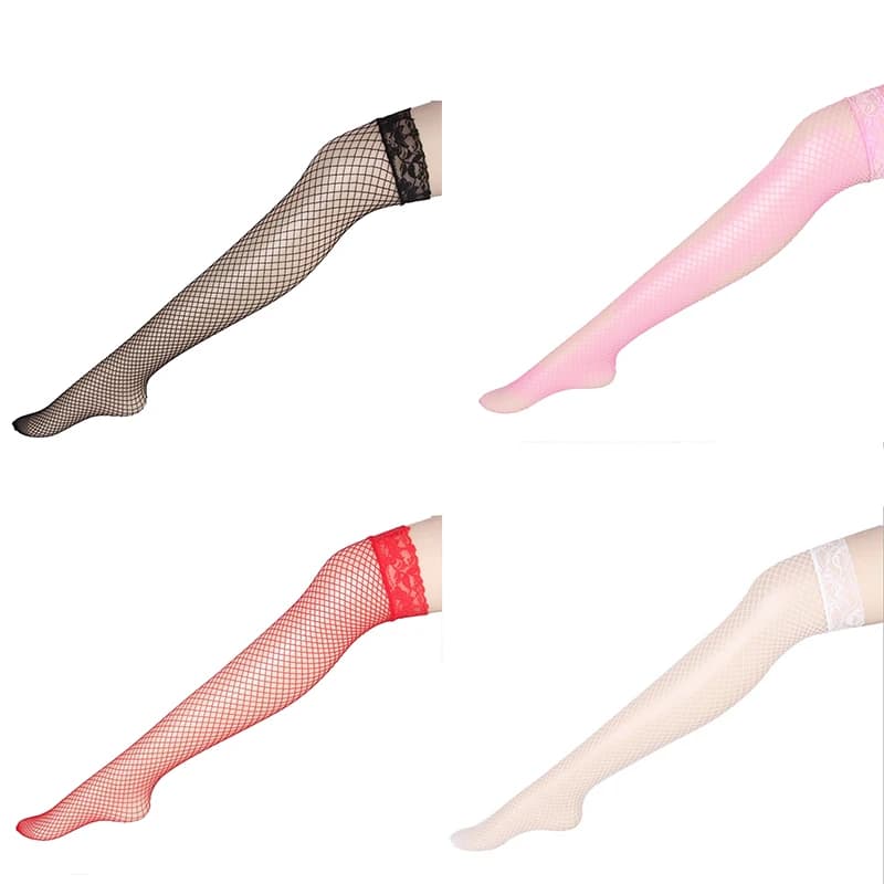 Lingerie sexy, calze a tubo lunghe in pizzo, occhiellature, calze a rete, calze a tubo alto sexy, calze a rete da pesca, calze sexy