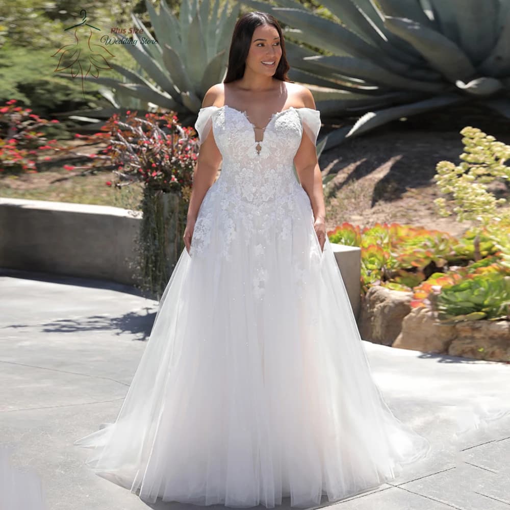 Eleganti abiti da sposa con scollo a cuore Plus Size abiti da sposa con spalle scoperte Sweep Train Tulle Vestido De Novia personalizzato
