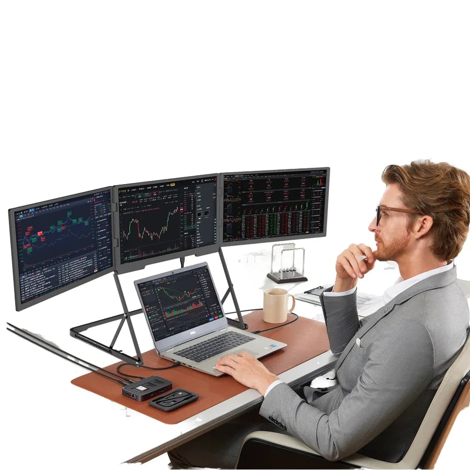 Triple screen monitor 2026 New-18.5" Extender De Pantalla Laptop Configuration with one single cable Portable for small meetings Adjustable support
