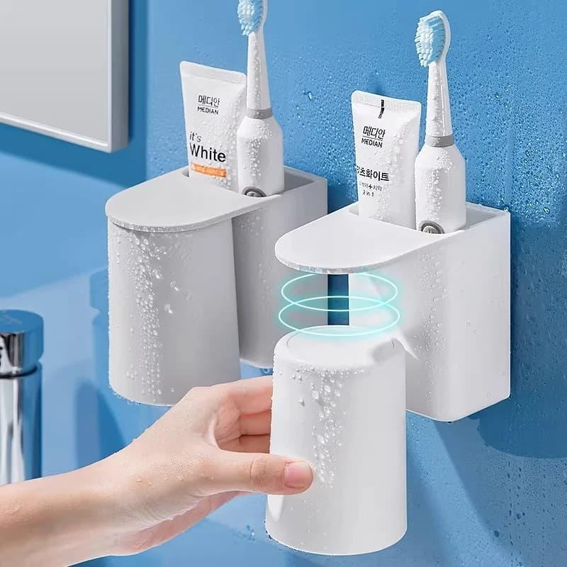 Portaspazzolino Magnetico a Parete con Tazza per Collutorio, Supporto Magnetico per Doccia e Bagno, Accessori per la Pulizia dei Denti