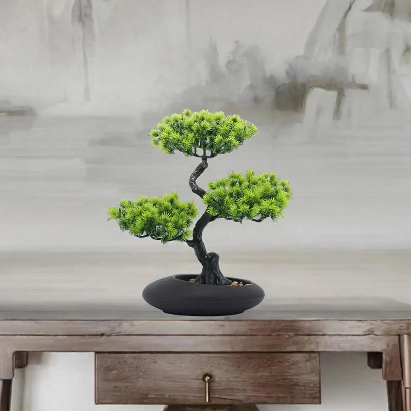 Pino di auguri artificiale in vaso realistico per cucina, sala da pranzo, leggero, verde chiaro, albero di cedro artificiale, bonsai per interni lontani