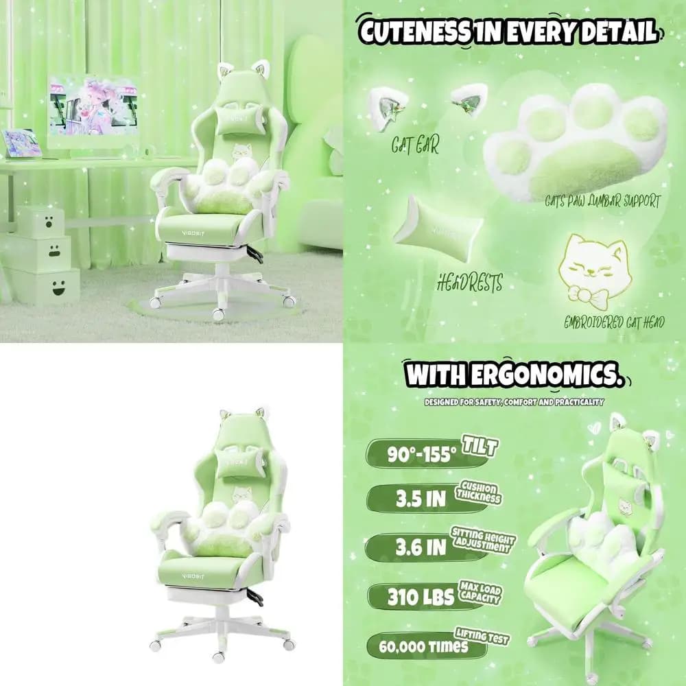Sedia da Gaming Ergonomica a Tema Gatto con Poggiapiedi e Orecchie Carine, Comoda Sedia da Scrivania per Adolescenti e Adulti