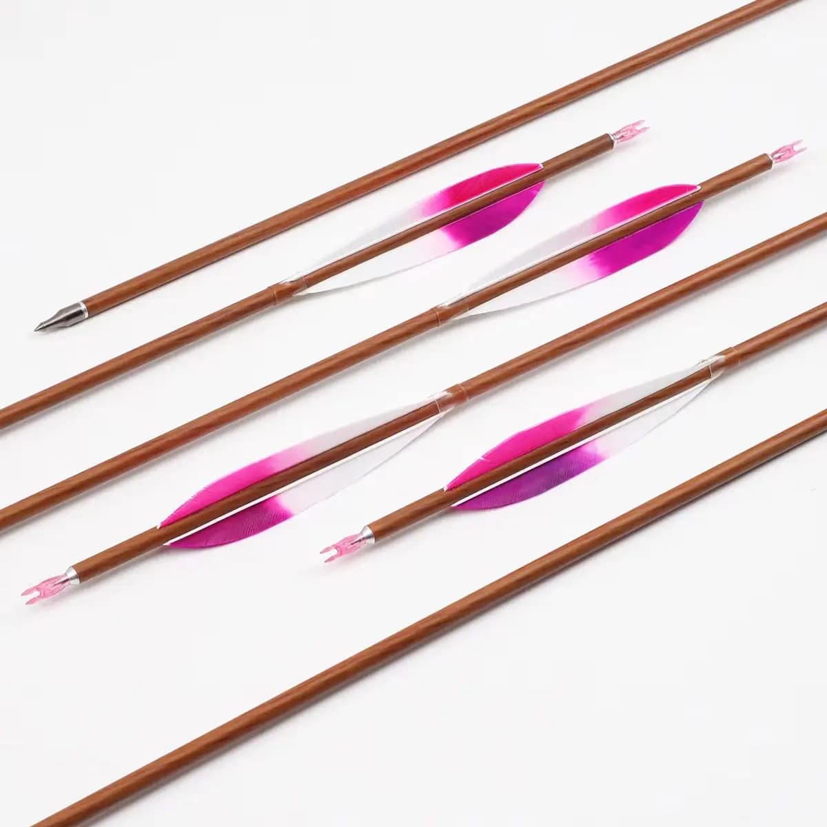 ID6.2mm Wood Grain Pure Carbon Arrows ±0.003 Straightness Spine 300-800 with 5" Natural Feather Archery Target Arrow for Shootin