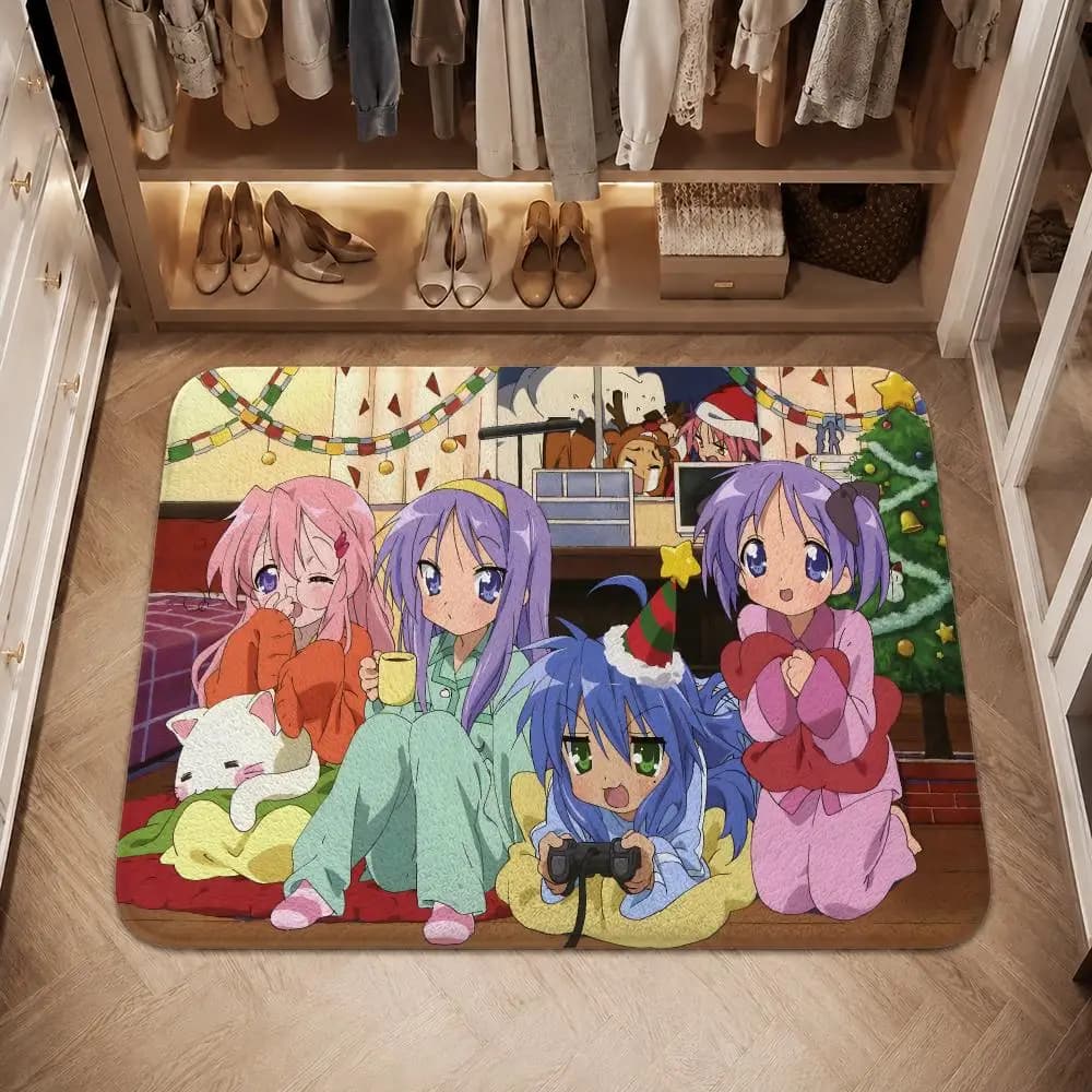 Anime Lucky Star Floor Mat Flannel Non-Slip Washable Soft Absorbent Rug For Bathroom Kitchen Bedroom Home Decor