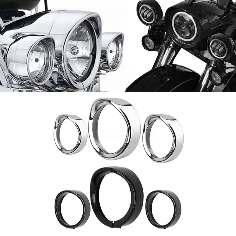 7" LED Headlight 4.5" Passing Light Visor Trim Ring Kit Gloss Black Chrome Bezel Decoration For Harley Touring Road King