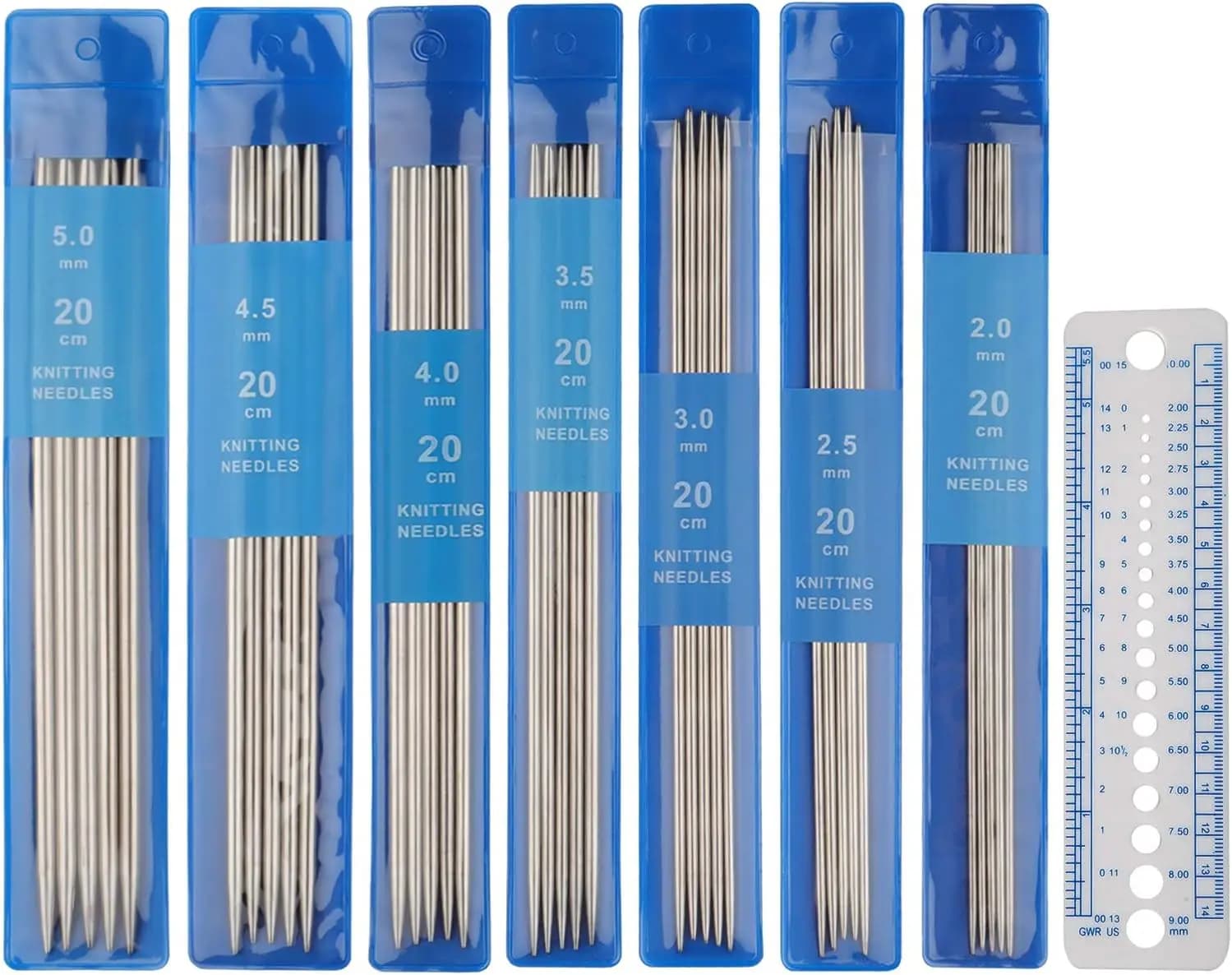 Set di ferri da maglia a doppia punta da 5 pezzi Set di perni da maglia da 2-5 mm Kit di ferri per filati in acciaio inossidabile per principianti di progetti artigianali di tessitura