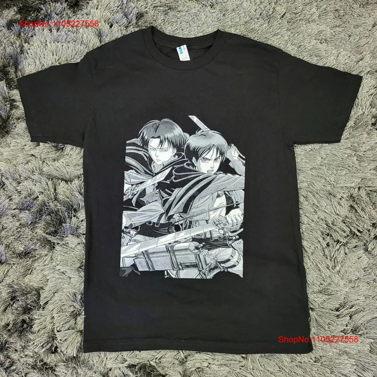Maglietta Attack On Titan da uomo piccola nera anime giapponese vintage lavata grafica unisex moda streetwear leggermente confortevole