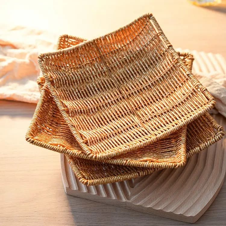 Piatto in Rattan Sintetico Intrecciato per Frutta Secca, Piatto per Snack da Soggiorno, Piatto per Snack Fritti da Ristorante