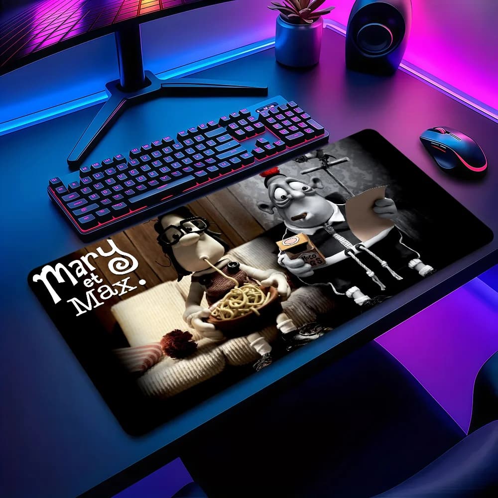 Tappetino per Mouse Cartoon Mary e Max, Antiscivolo, Spesso, Grande, con Bordo Cucito, per Ufficio, Studenti e Gaming