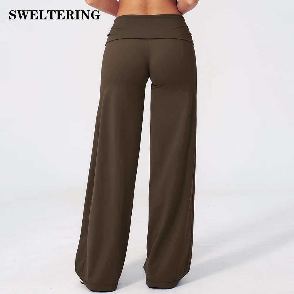 Pantaloni Yoga Donna a Vita Alta, Pantaloni Sportivi Svasati per Fitness, Palestra, Jogging, Danza, Gamba Larga