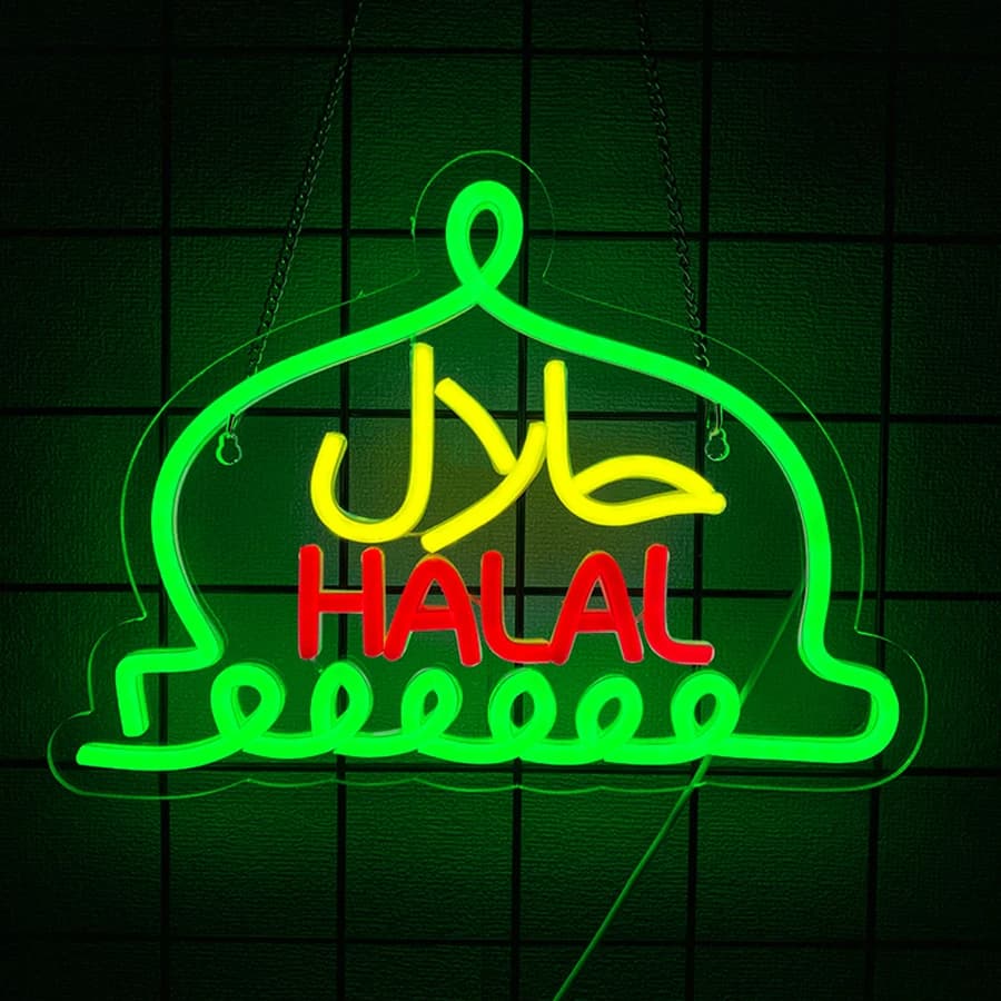 Insegna al Neon LED Halal, Insegna LED per Ristorante Arabo Musulmano, Decorazione Murale per Negozi, Regalo per Feste Natalizie, Alimentazione USB