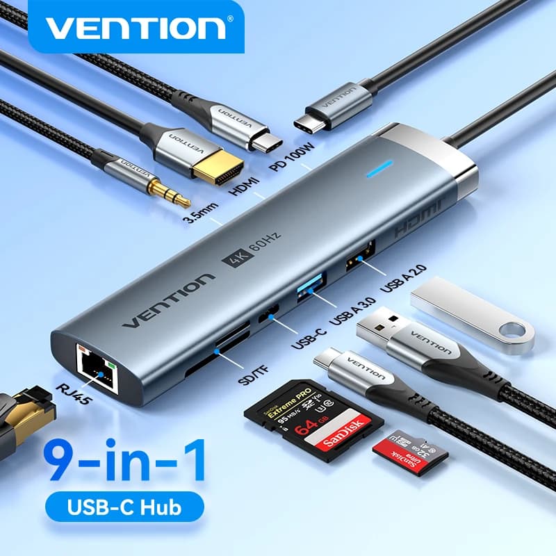 Vention USB C HUB 4K 60Hz Tipo C a HDMI RJ45 Ethernet PD 100W SD TF per MacBook PC iPad Sumsang PC Tablet Telefono Hub USB 3.0