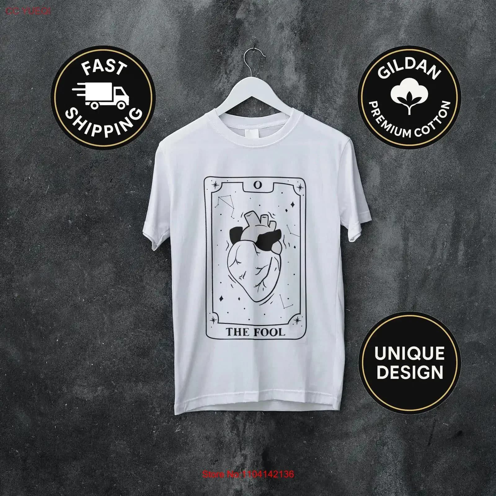 T-shirt The Fool Rider Waite Tarot Card con design a cuore anatomico, occulto, gotico, stregonesco, boho, spirituale per amanti, vintage, effetto lavato