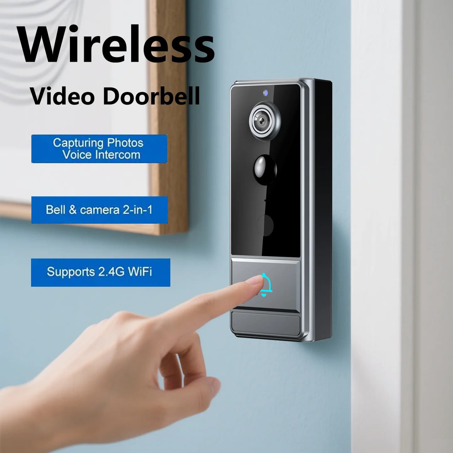 XBIBI Video Doorbell Camera with Chime, Two-Way Audio - PIR Motion Detection - IP66 Waterproof - Anti-Theft Alarm - Night Vision - 2.4GHz Wi-Fi -APP Control ,Smart WiFi Doorbell, TF Card/Cloud Storage Door Bell with Camera Black