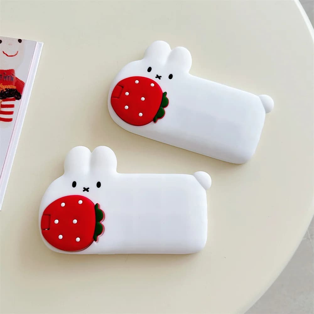 Cute 3D Miffy Rabbit Phone Case for iPhone 17 Pro 16 Plus 15 14 13 Pro Max Cover Silicone Cases With Strawberry Stand Funda Capa