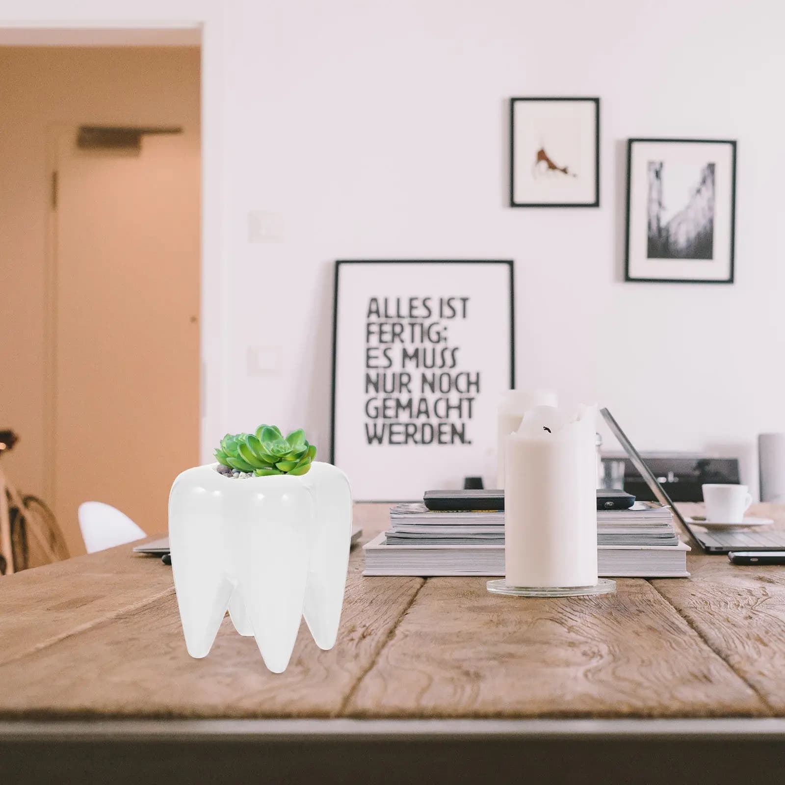 Ceramic Tooth Shape Planter Pot for Small Plants Desktop Windowsill Decoration Home Office Interior Ornament Plant Container