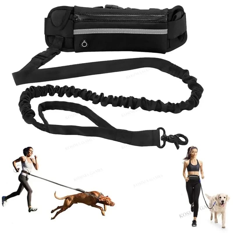 New Multifunction Guinzaglio for Dogs, Handsless, for Race and Stroller, Reflective with Marsupio, Retractable and Elastic