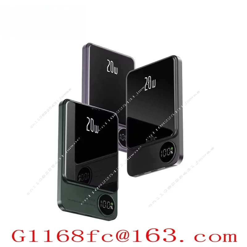 Ultra Thin Custom Capacity PD20W Magnetic Wireless Power Bank with LED Display and Type-C Hidden Phone Holder