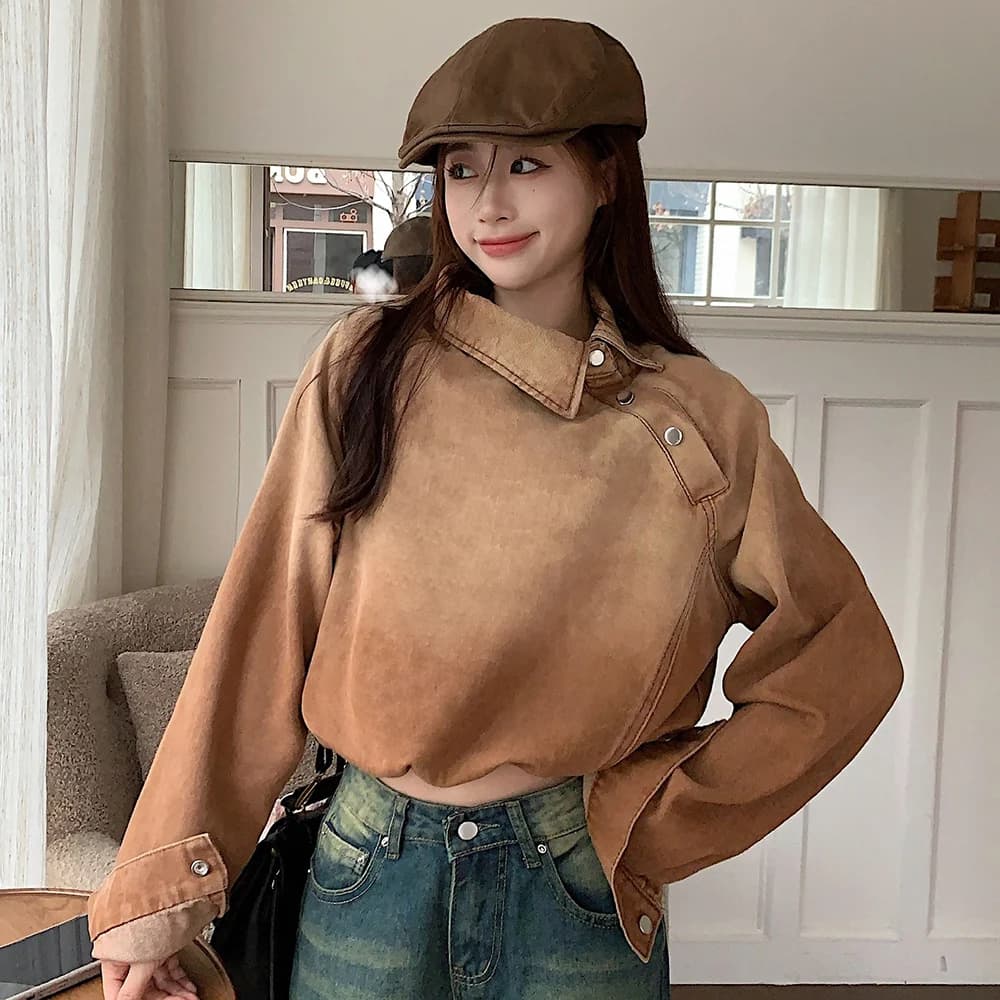 Harajuku giacca di Jeans abbigliamento donna Streetwear Y2k Crop top 2024 moda Casual Jeans coreani cappotto pullover sfumati Outwear