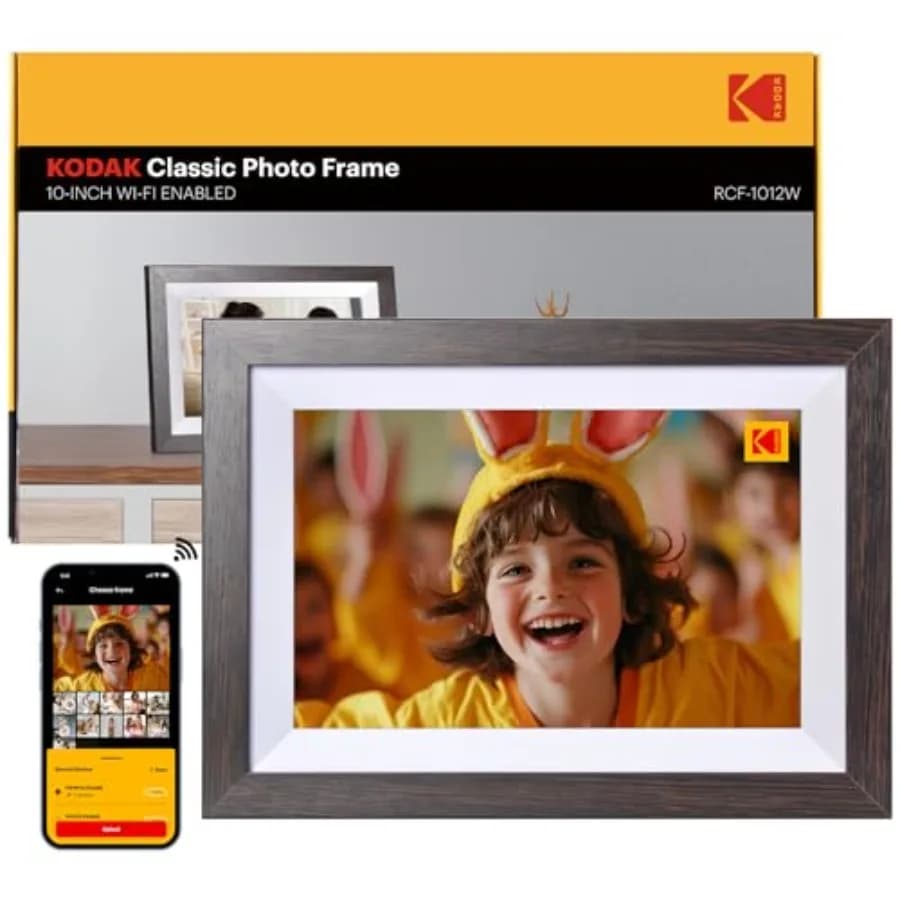 Cornice digitale con WiFi, schermo touch IPS HD da 10,1 pollici 1280x800, 32GB di memoria, rotazione automatica, montabile a parete, facile per condividere foto