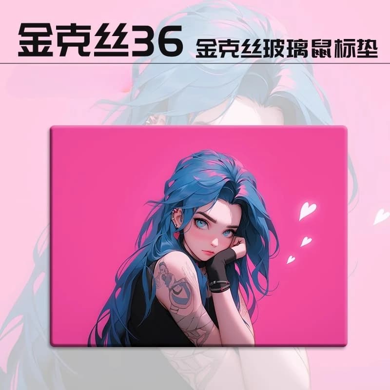 Jinx Tappetino per mouse in vetro Liscio impermeabile Stampa UV FPS Giochi Esports Tappetino per mouse in vetro temperato XXL Valorant Anime Tappetino da tavolo Laptop