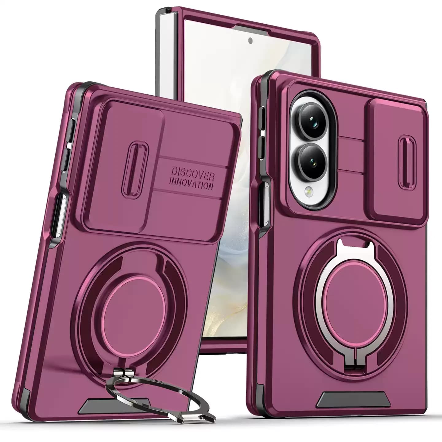 Case For Samsung Galaxy Z Fold 8 7 Slide Camera Protect Armor Phone Case For Galaxy Z Fold 8 Ultra Magnet Holder Ring Cover