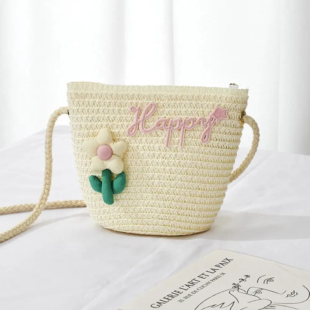 Cute Straw Straw Shoulder Bags Flower Crossbody Bag Handbags Kids Girls