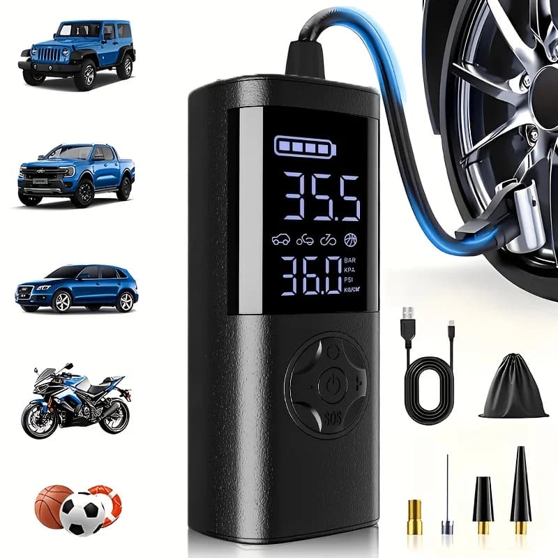 Portable Tire Inflator, 150 PSI Quick InflationAir Compressor with Digital Pressure Gauge, USB Charging, Air Pump with Strong Light for Car, Motorcycle, Electric Bike, And Bicycle, Tire Inflator Portable, Car Inflator for Tires