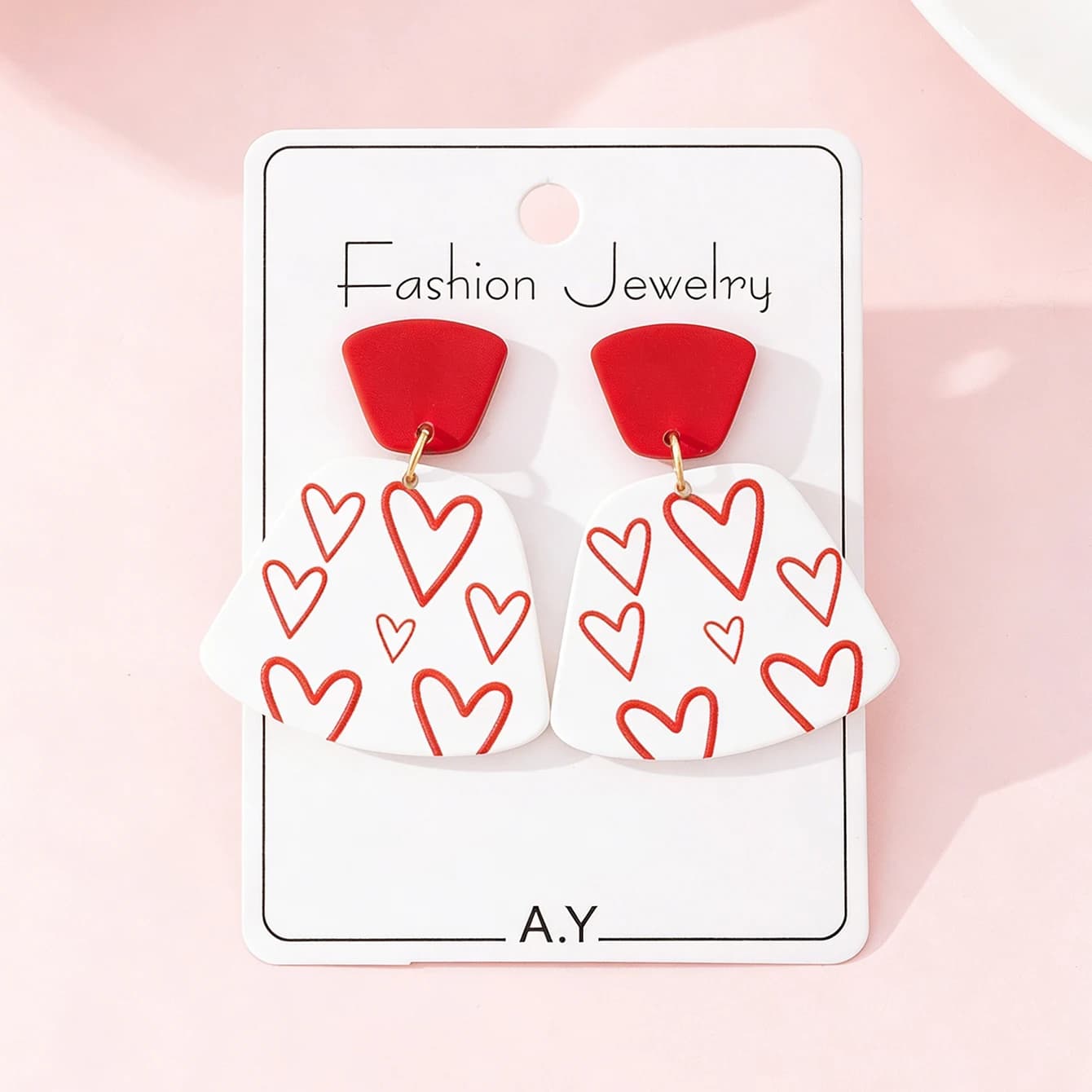 Nuovi Orecchini in Acrilico per San Valentino, Cuore Geometrico, Vernice da Forno, Imitazione Argilla Polimerica, Gioielli alla Moda per Donne