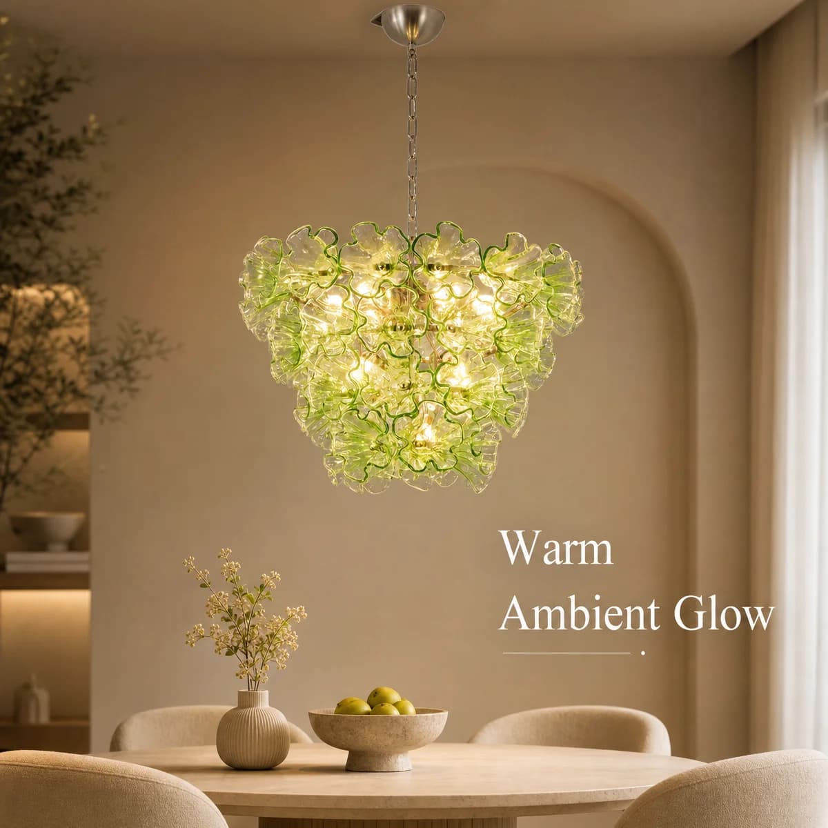 REVEN 2026 Nuovo Lampadario a Anello in Vetro di Design, Lampada a Sospensione Moderna Nordica Regolabile e Dimmerabile a Tre Colori per Soggiorno