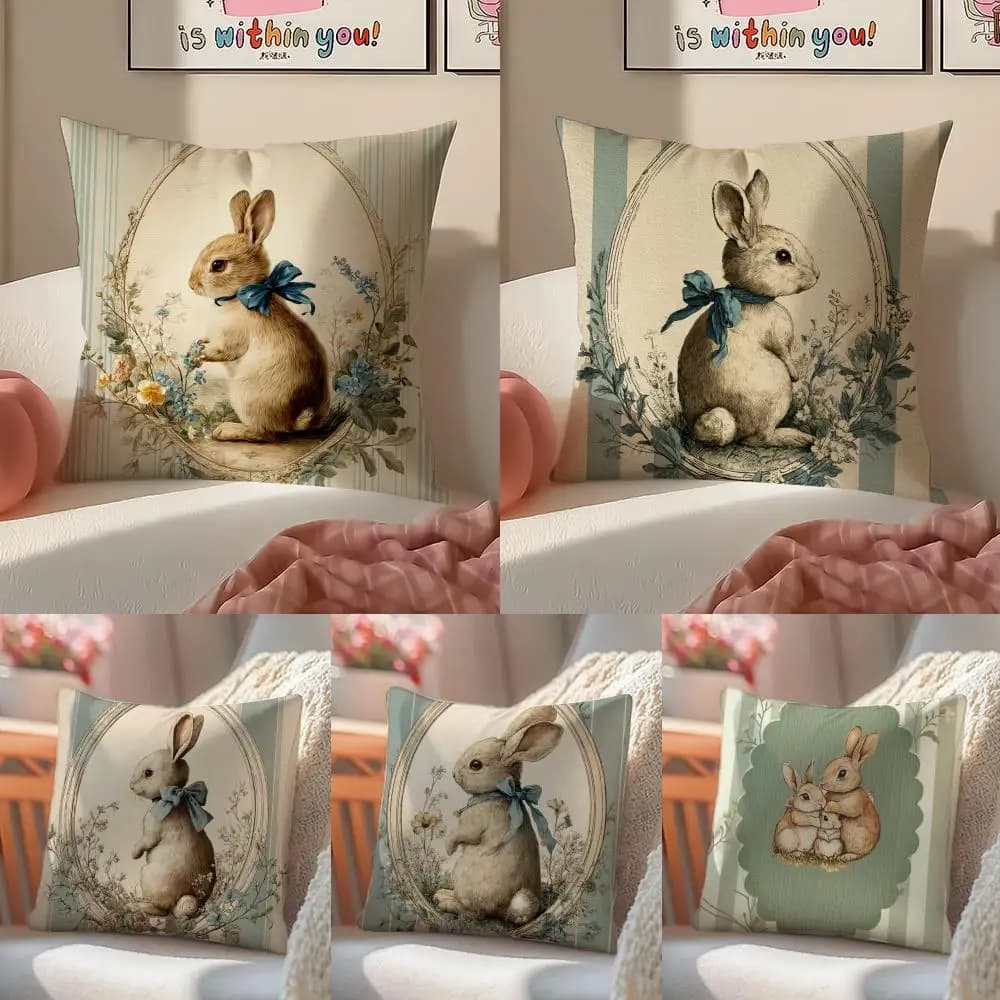 1 Pezzo Fodera per Cuscino Pasquale con Coniglietto Carino, Morbida in Peluche, Stampa Fronte-Retro, per Divano, Decorazione Estiva per la Casa, Regalo