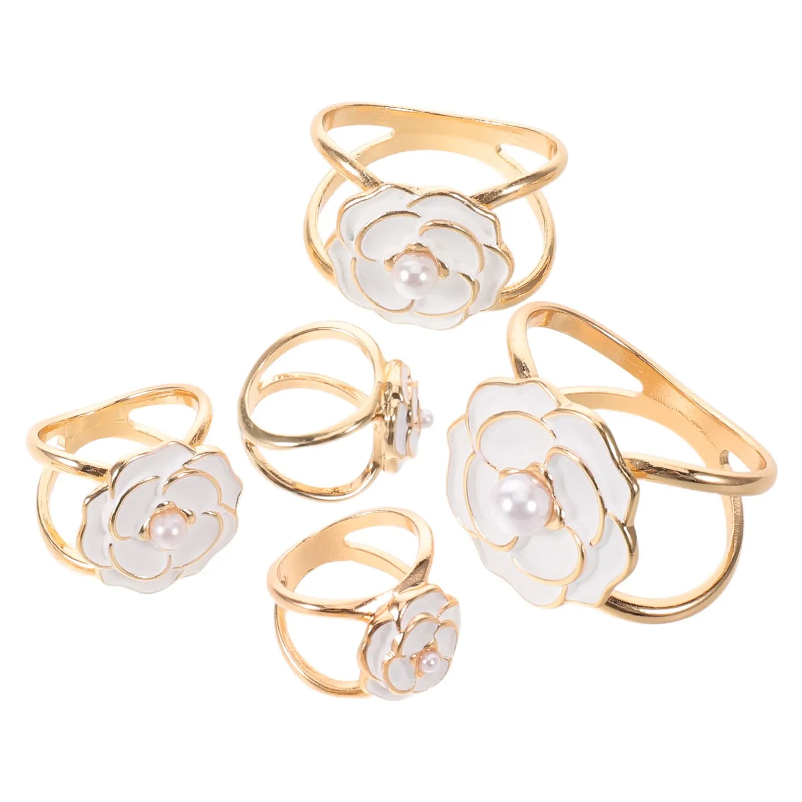 Set di 5 fermagli per sciarpa con camelia e perle, clip vintage floreale per scialle da donna, anello in lega per sciarpa, accessorio per sciarpe e maglioni
