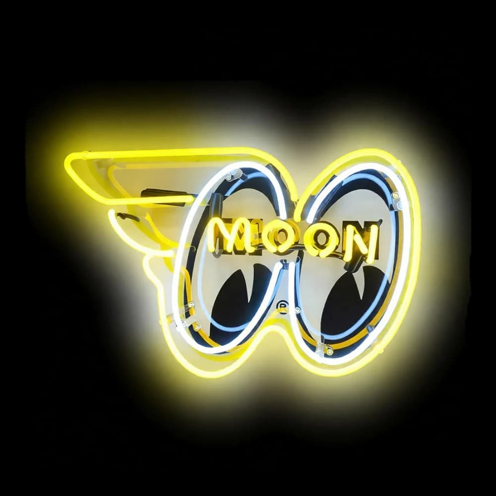 Insegna Luminosa MOON EYES con Ali, Personalizzata, Fatta a Mano con Vero Tubo di Vetro, per Pubblicità, Decorazione di Negozi e Stanze, Lampada Espositiva, Regalo 17x14 Pollici