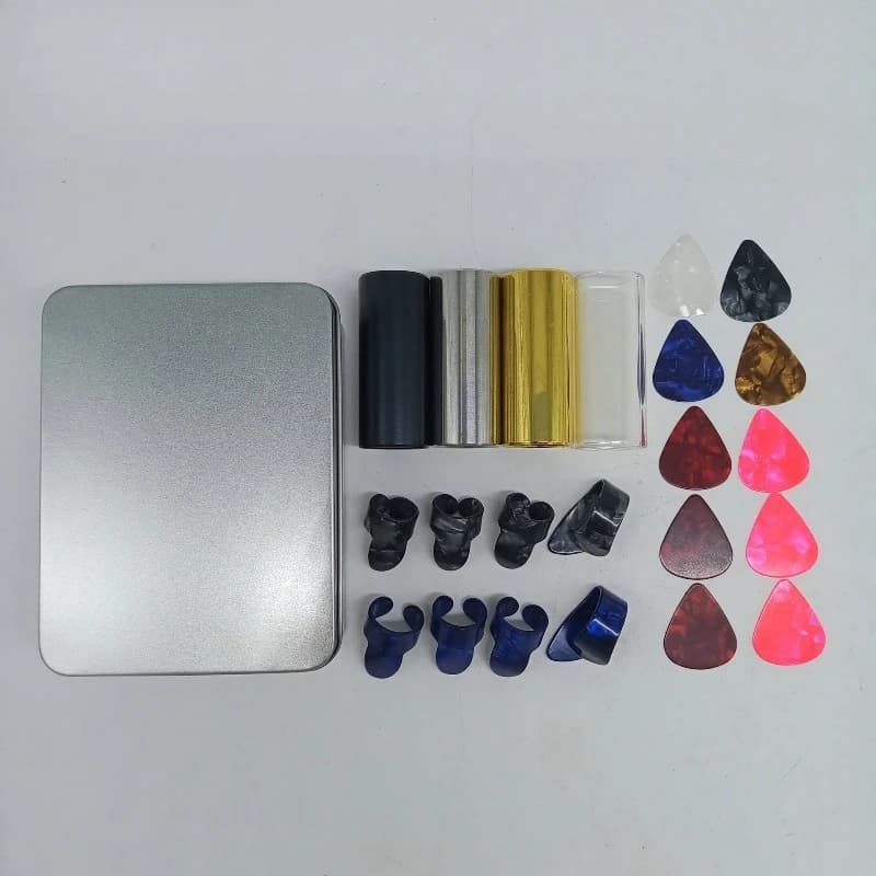 60MM Metal Slide Bar with Celluloid Picks Heart Shape Guitar Picks Set Iron Box Packaging