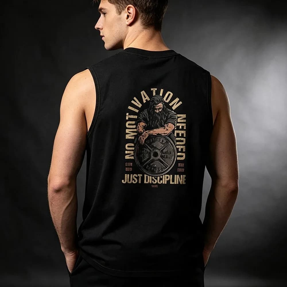 Weightlifting Men Cotton Tank Top Double Side Bearded Strong Man Weight Plate Retro Vintage Gym Discipline Slogan Vest