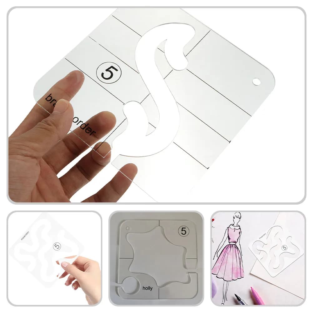 Kit di 4 Modelli in Acrilico per Cucito, Sagome per Quilting, Strumenti per Fai-da-Te, Creazione di Abbigliamento, Patchwork e Artigianato