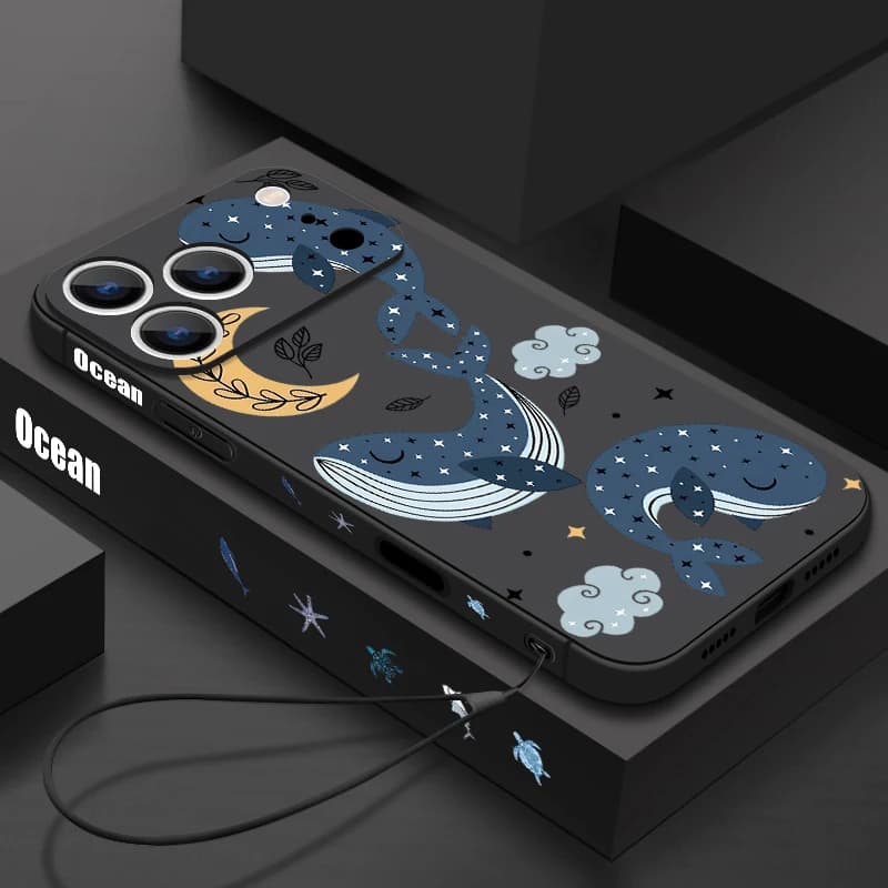 Per iPhone 17 Pro Max Custodia Bello Cartoon Balena Modello Cordino Copertura Del Telefono Per Funda iPhone 16 Pro Max 15 14 13 12 11 16e Air