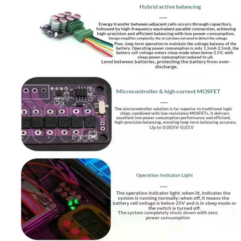 6A Hybrid Active Equalizer BMS Unit 3S-17S Overcharge Protection for Lifepo4 18650 Lithium Battery Power Bank