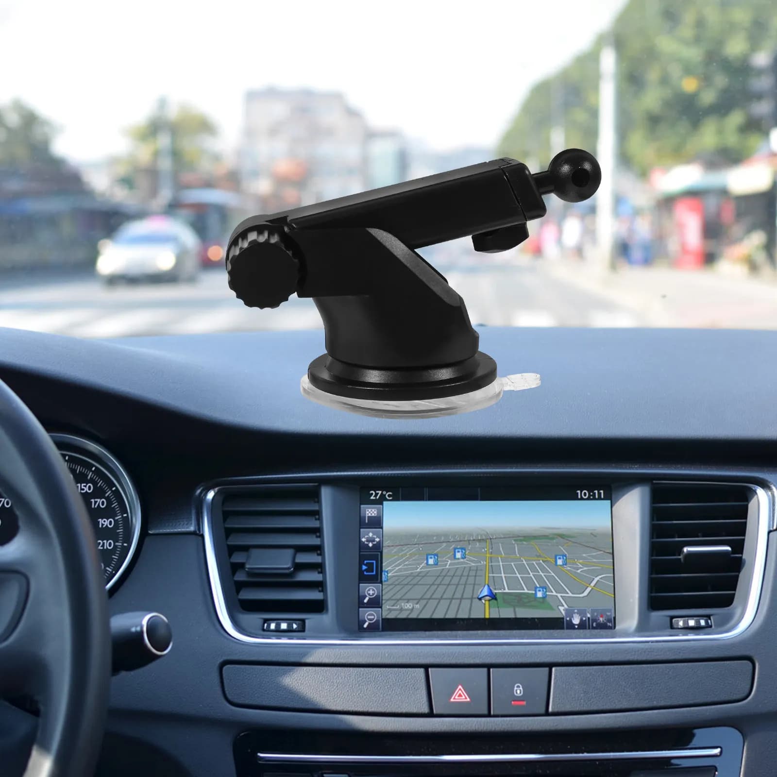Supporto per Dash Cam Auto in Metallo e Plastica con Asta Retrattile, Rotazione a 360 Gradi, Ventosa e Supporto per Telefono