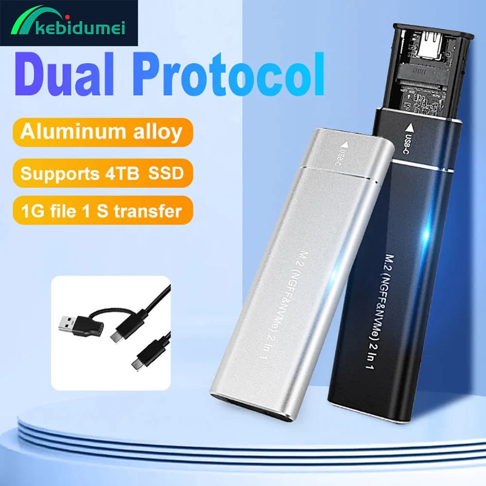 Kebidumei USB 3.1 M.2 SSD Enclosure Mobile Case 10Gbps NVMe SATA Dual Protocol Custodia esterna in metallo solido per disco rigido per laptop PC