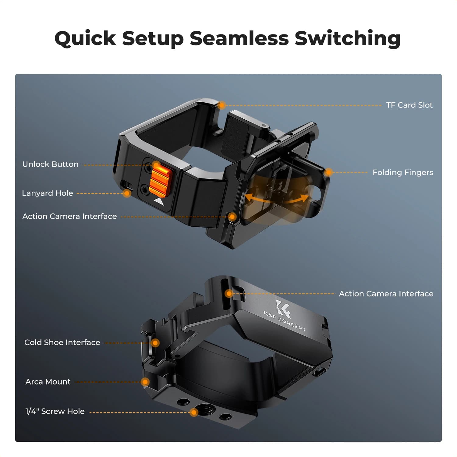 Adattatore di Espansione K&F CONCEPT per DJI Osmo Pocket 3, Gabbia Protettiva in Lega di Alluminio per Action Camera