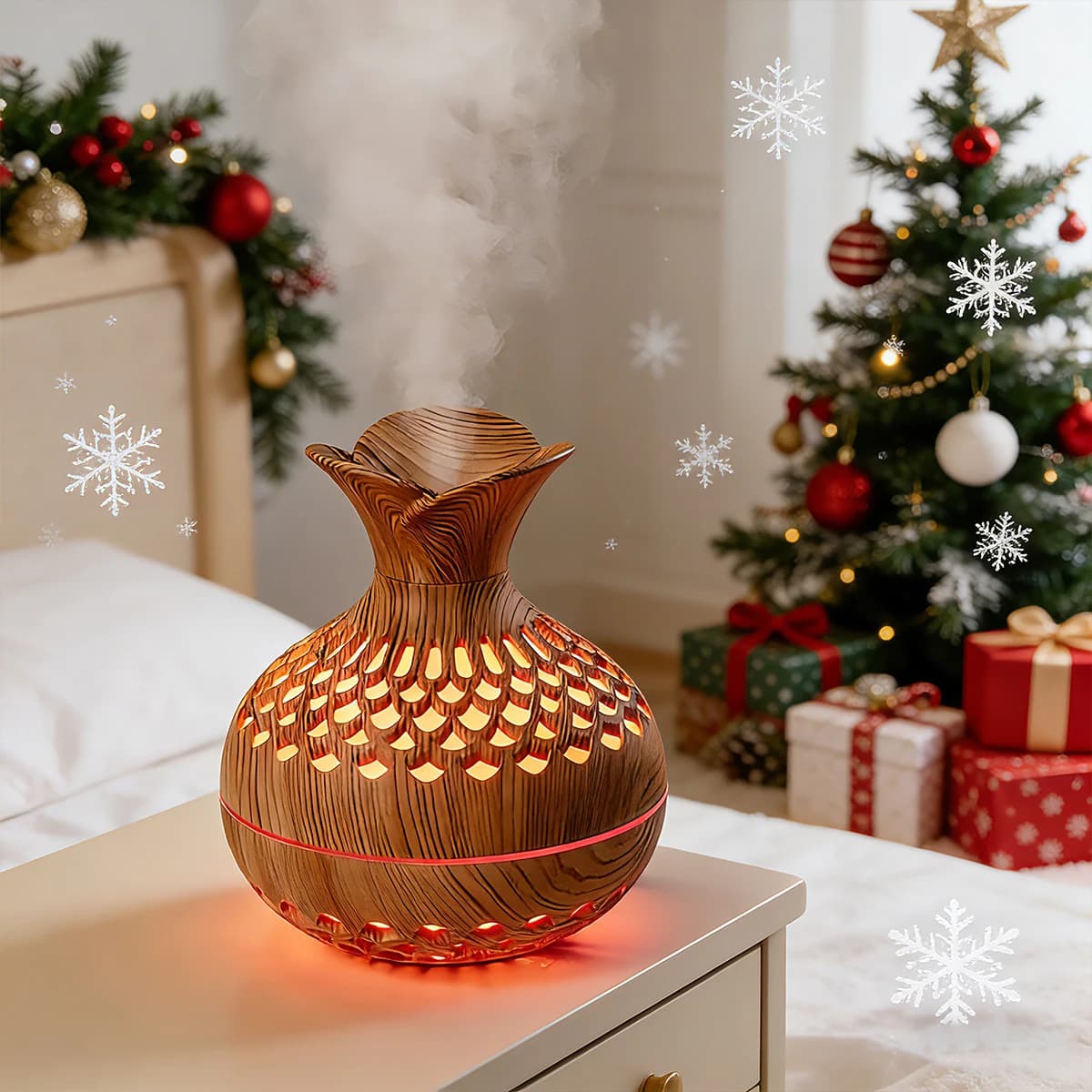 Nuovo umidificatore creativo unico ed elegante con fiori in venature del legno USB mini silenzioso home office desktop colorato diffusore di aromi vuoto