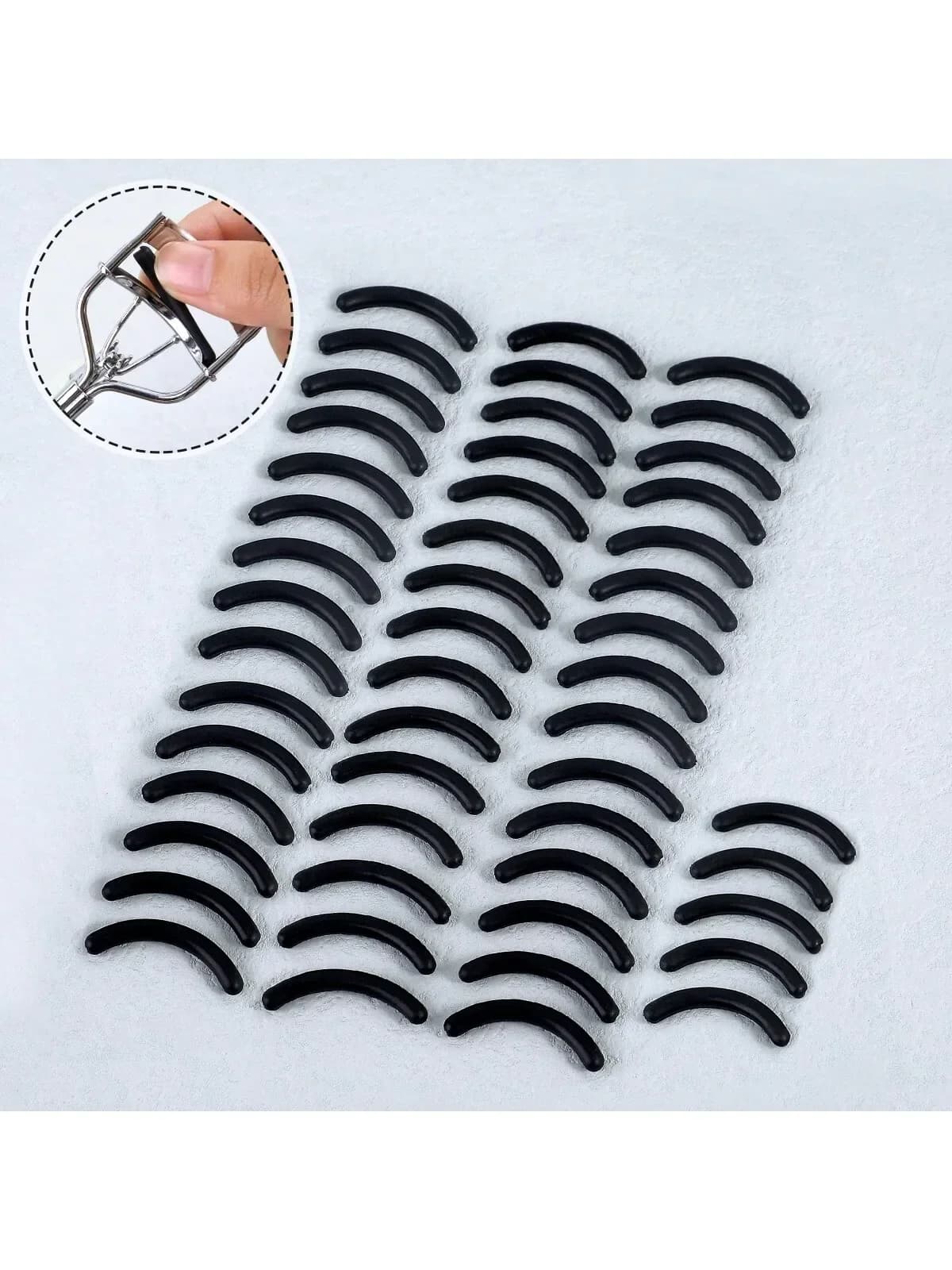 50pcs Replacement Silicone Pads For Eyelash Curler, Black & Pink Soft Cushion Strips