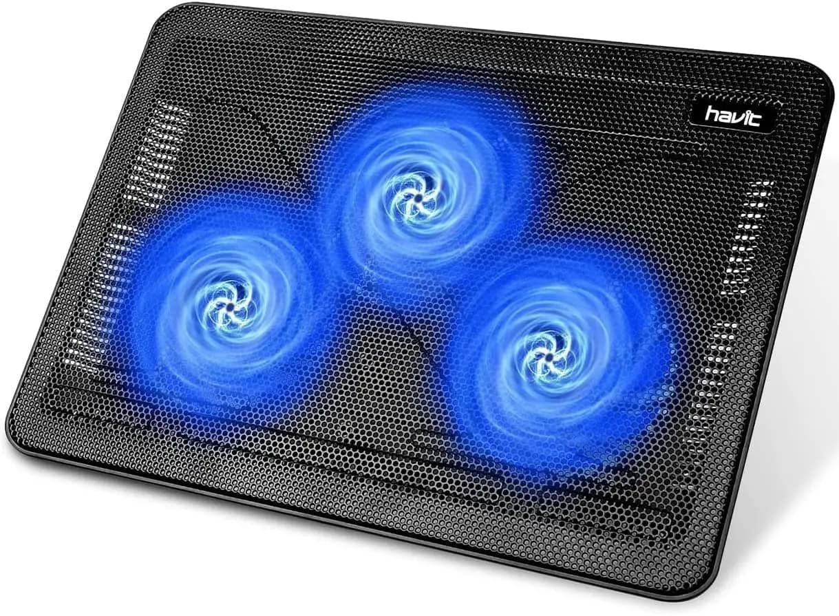 Supporto di Raffreddamento Sottile per Laptop 15.6-17 Pollici con 3 Ventole Silenziose, Supporto Regolabile e Porta USB - Portatile Nero/Blu