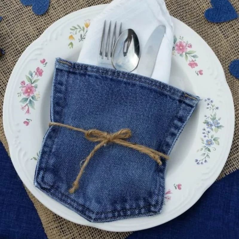 12-48PCS Denim Jean Pocket Portaposate Jean Pocket Portaposate Porta tovaglioli da sposa Compleanno Bomboniere occidentali