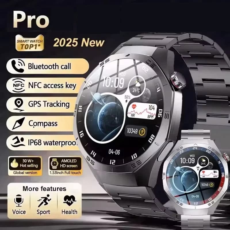 Nuovo orologio intelligente da uomo con schermo AMOLED, GPS, tracciamento del movimento, monitoraggio della frequenza cardiaca, chiamate Bluetooth, smartwatch impermeabile.